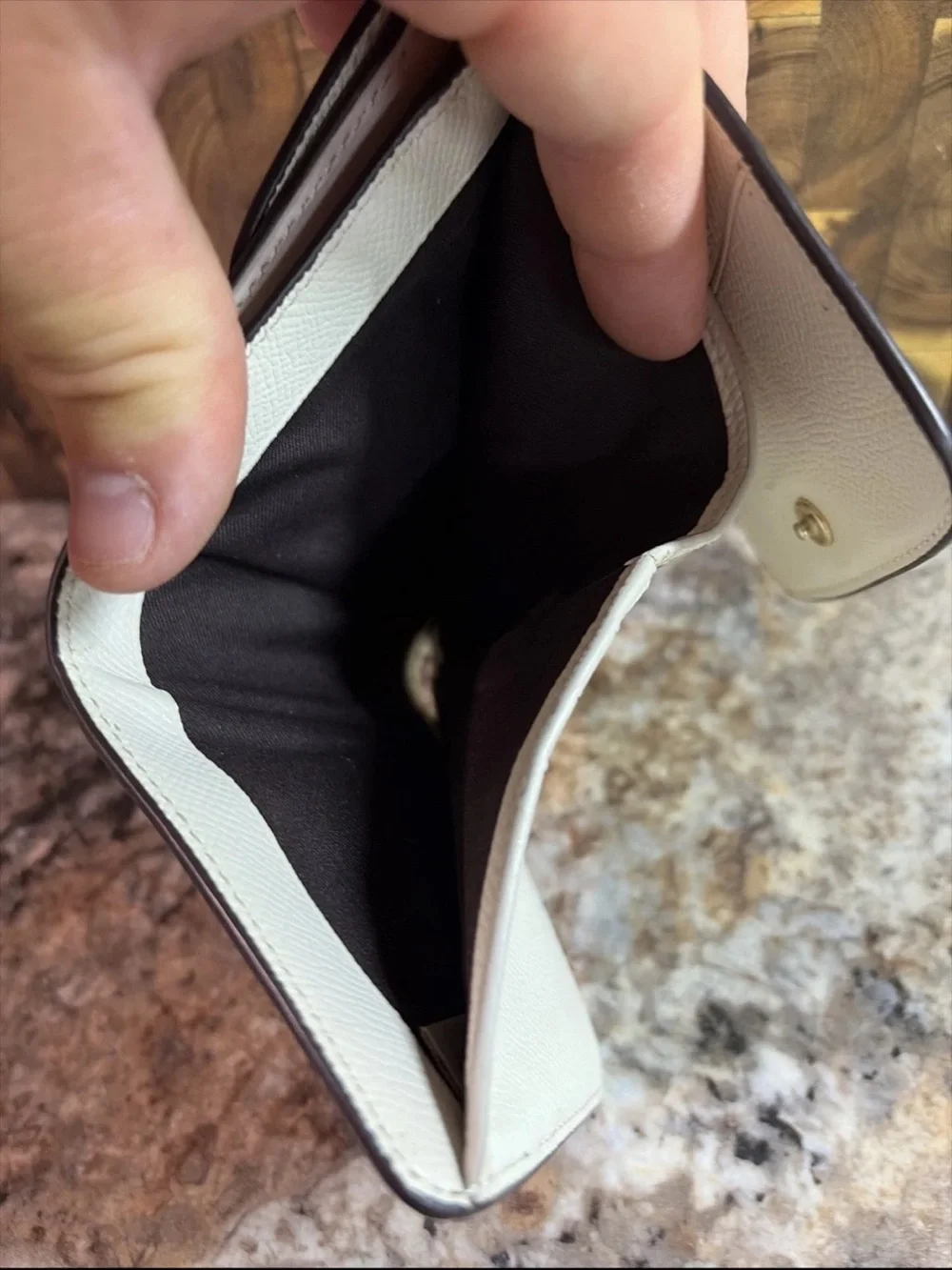 Coach White Leather Compact Fold Wallet - Signature Trim